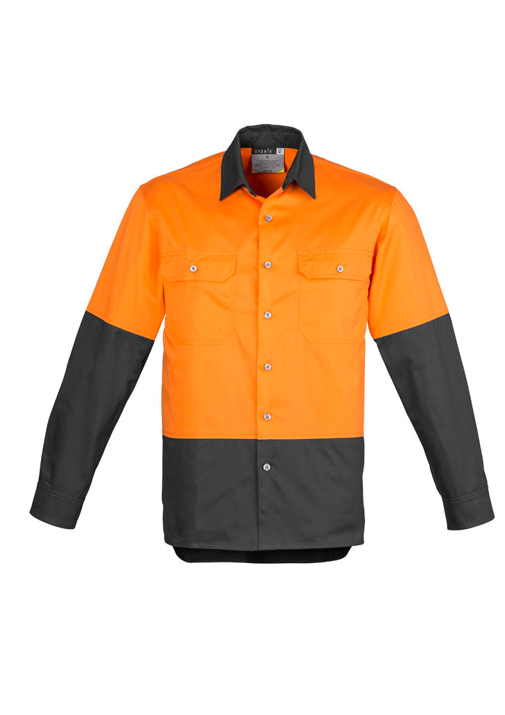 Mens Industrial Long Sleeve Shirt - Orange/Charcoal - Front