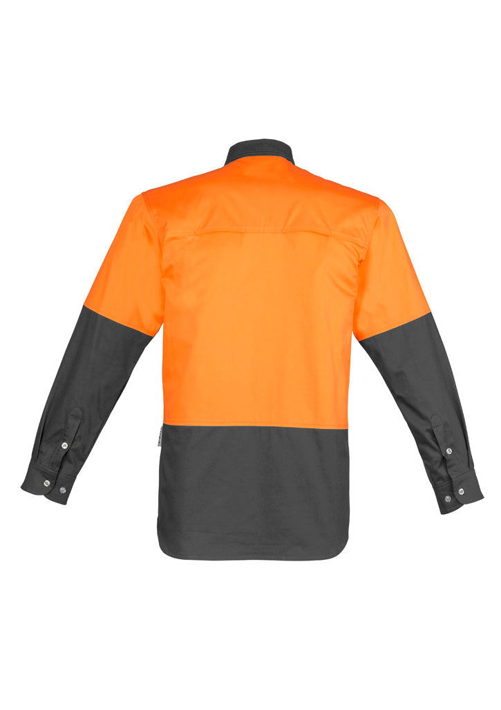 Mens Industrial Long Sleeve Shirt - Orange/Charcoal - Back