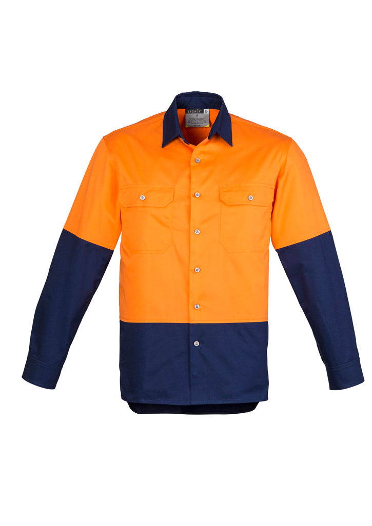 Mens Industrial Long Sleeve Shirt - Orange/Navy - Front