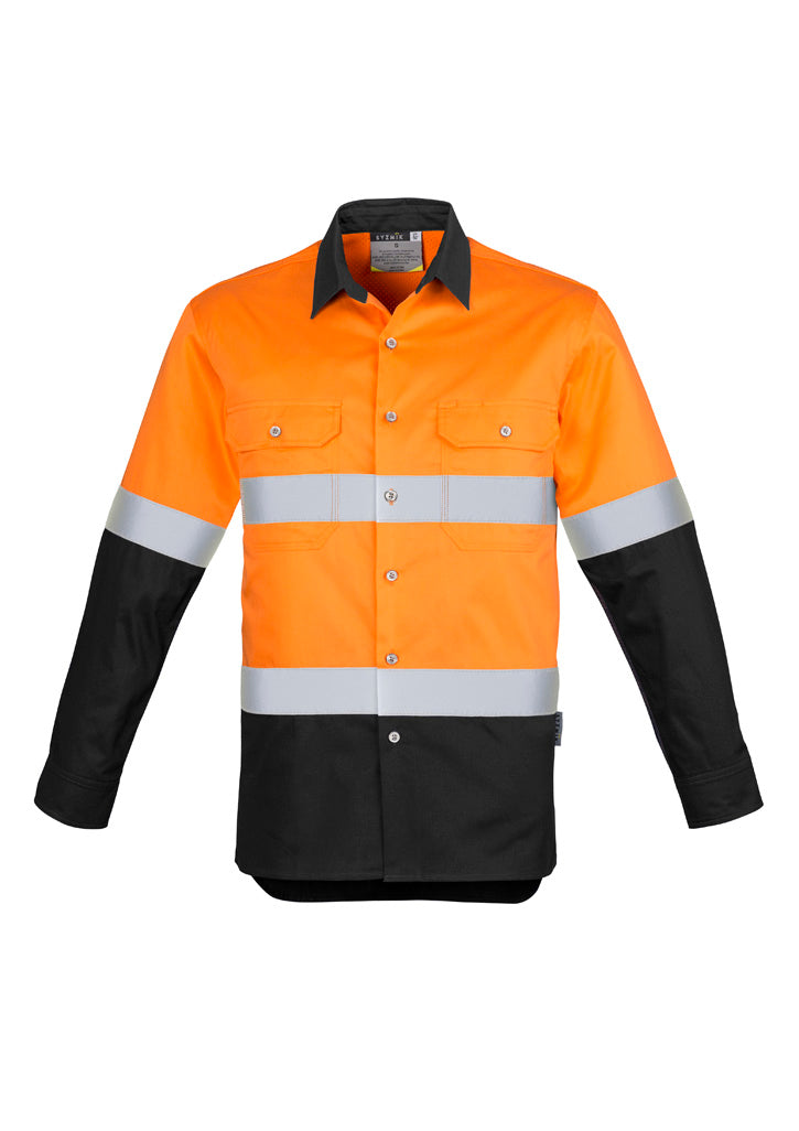 Mens Industrial Long Sleeve Shirt - Hoop Taped - Orange/Black - Front