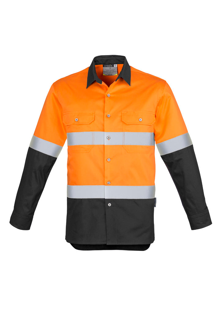 Mens Industrial Long Sleeve Shirt - Hoop Taped - Orange/Charcoal - Front