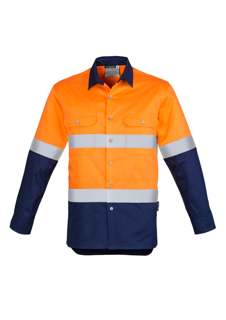 Mens Industrial Long Sleeve Shirt - Hoop Taped - Orange/Navy - Front