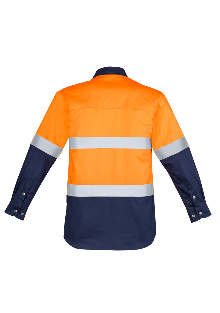 Mens Industrial Long Sleeve Shirt - Hoop Taped - Orange/Navy - Back