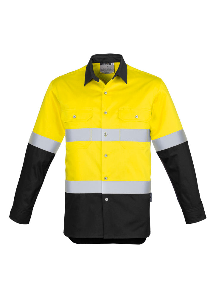 Mens Industrial Long Sleeve Shirt - Hoop Taped - Yellow/Black - Front