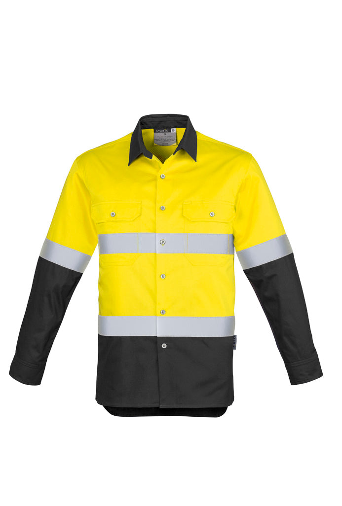Mens Industrial Long Sleeve Shirt - Hoop Taped - Yellow/Charcoal - Front