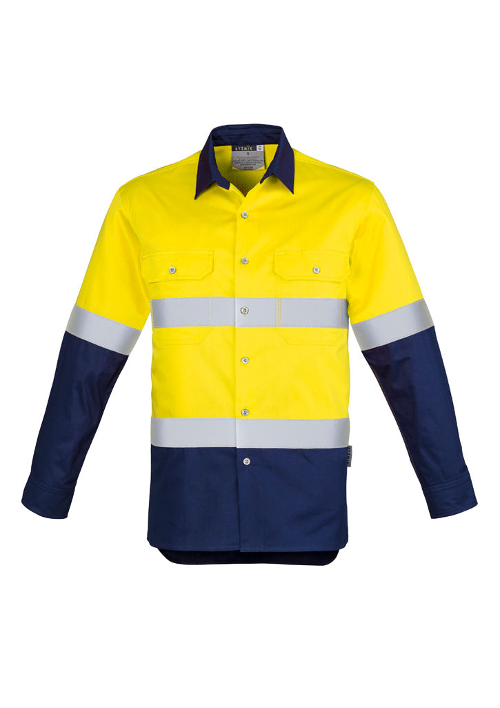 Mens Industrial Long Sleeve Shirt - Hoop Taped - Yellow/Navy - Front