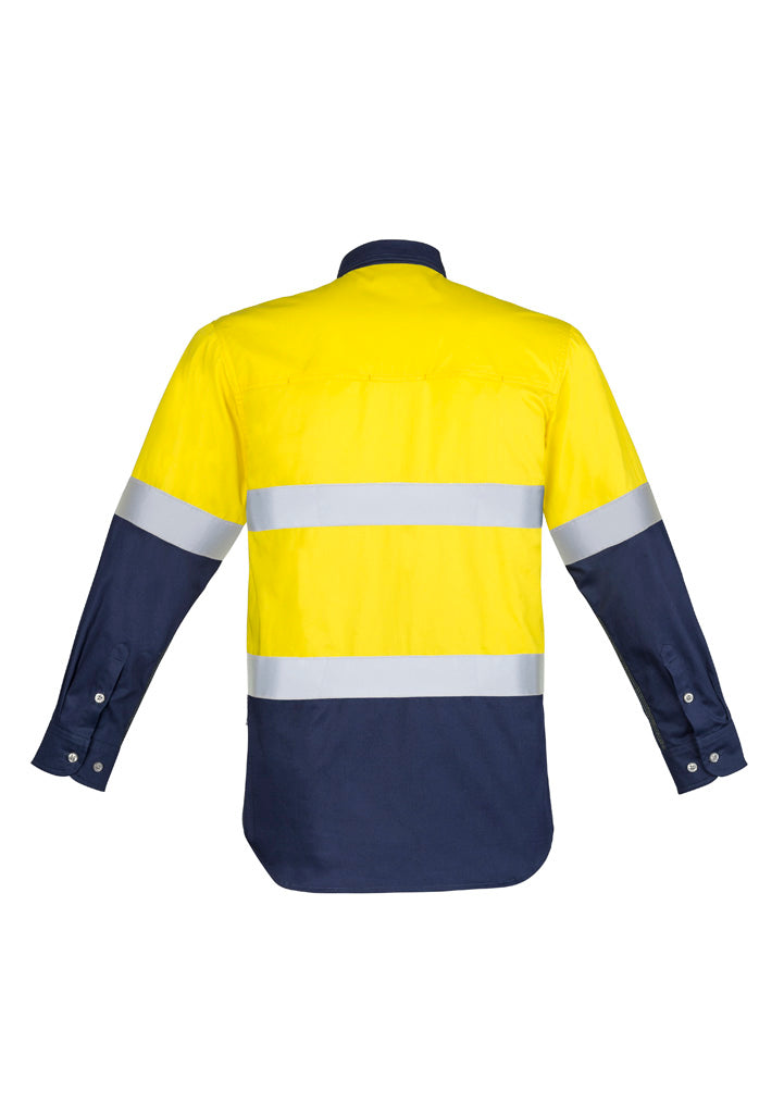 Mens Industrial Long Sleeve Shirt - Hoop Taped - Yellow/Navy - Back