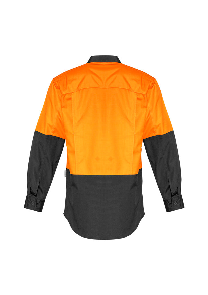 Mens Rugged Cooling Hi Vis Long Sleeve Shirt - Orange/Charcoal - Back