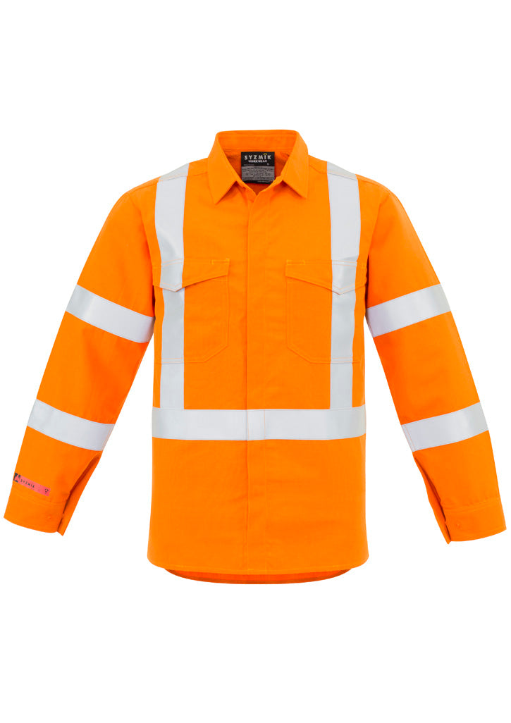 Mens Red Flame Hi Vis X Back Shirt - Orange - Front