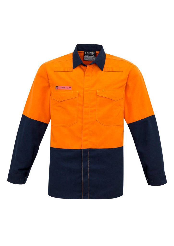 Mens Hi Vis Spliced Shirt - Orange/Navy - Front