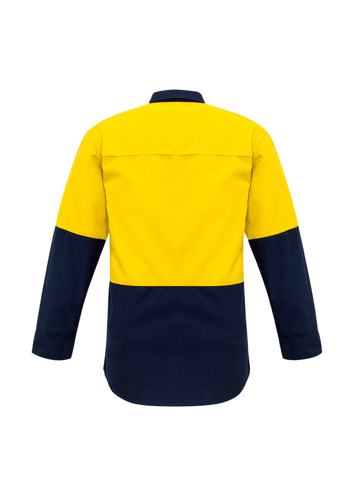 Mens Hi Vis Spliced Shirt - Yellow/Navy - Back