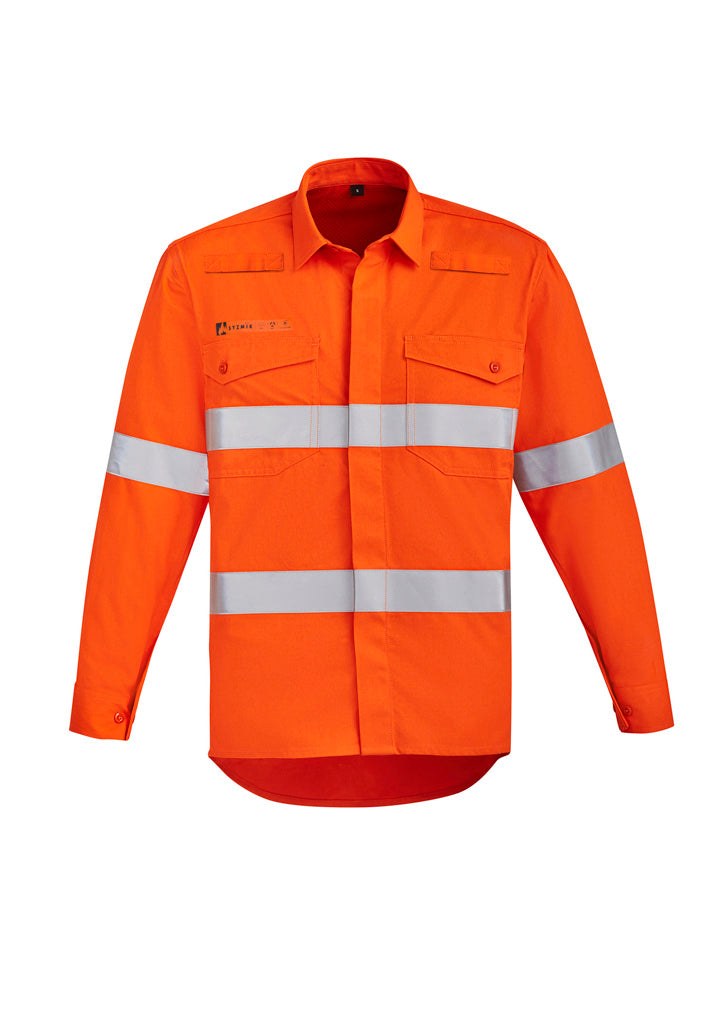 Mens Orange Flame Hi Vis Open Front Shirt - Hoop Taped - Orange - Front