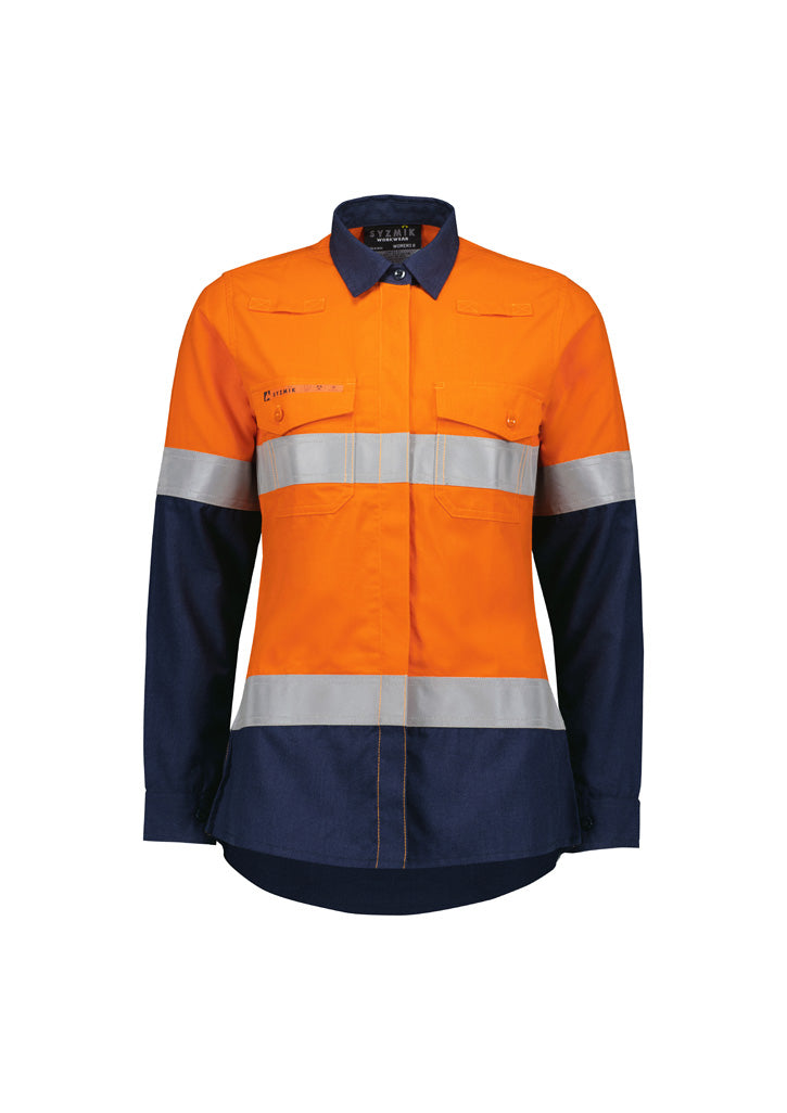 Womens Orange Flame Lightweight Ripstop Taped Shirt - Orange/Navy - Front
