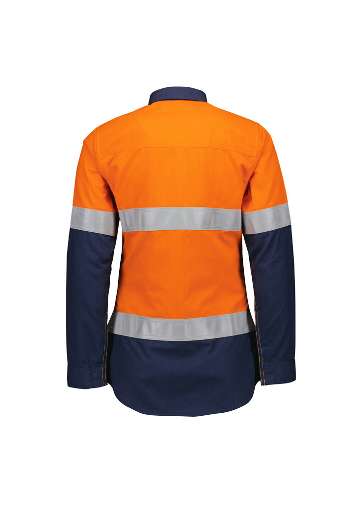 Womens Orange Flame Lightweight Ripstop Taped Shirt - Orange/Navy - Back