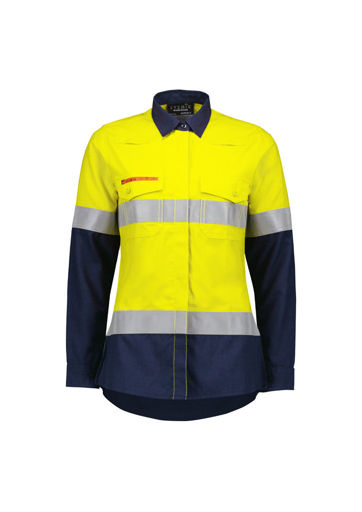 Womens Orange Flame Lightweight Ripstop Taped Shirt - Yellow/Navy - Front