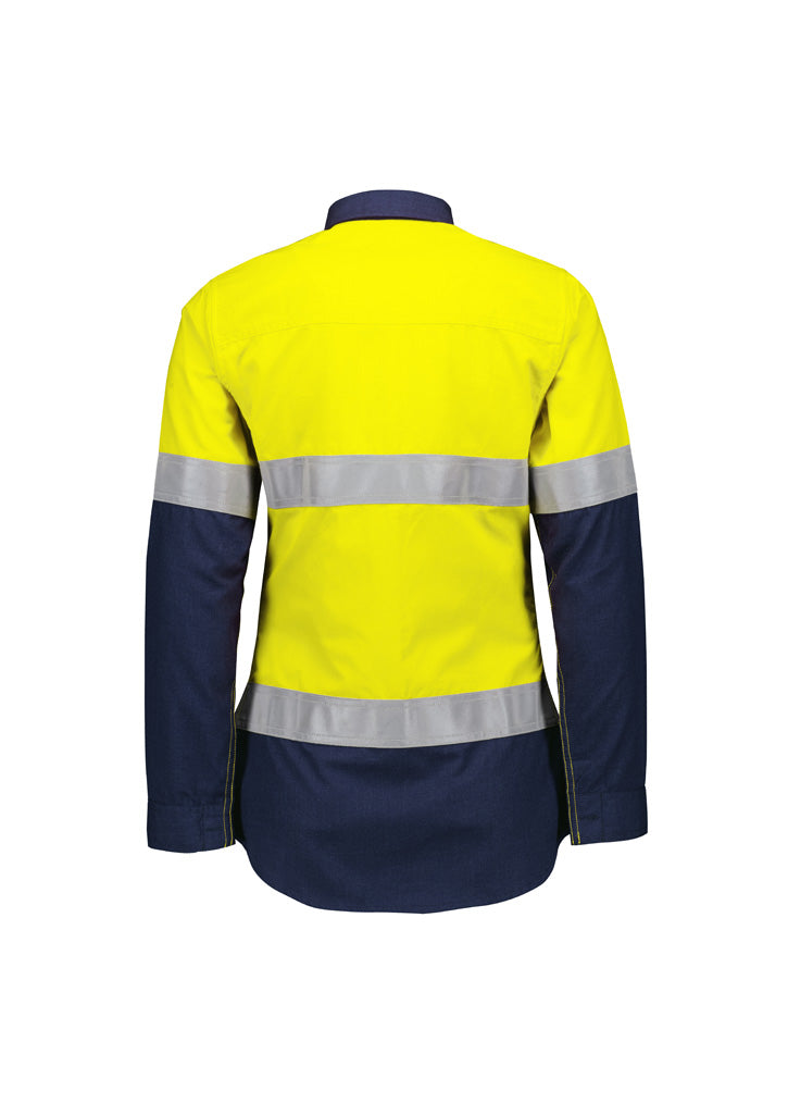 Womens Orange Flame Lightweight Ripstop Taped Shirt - Yellow/Navy - Back