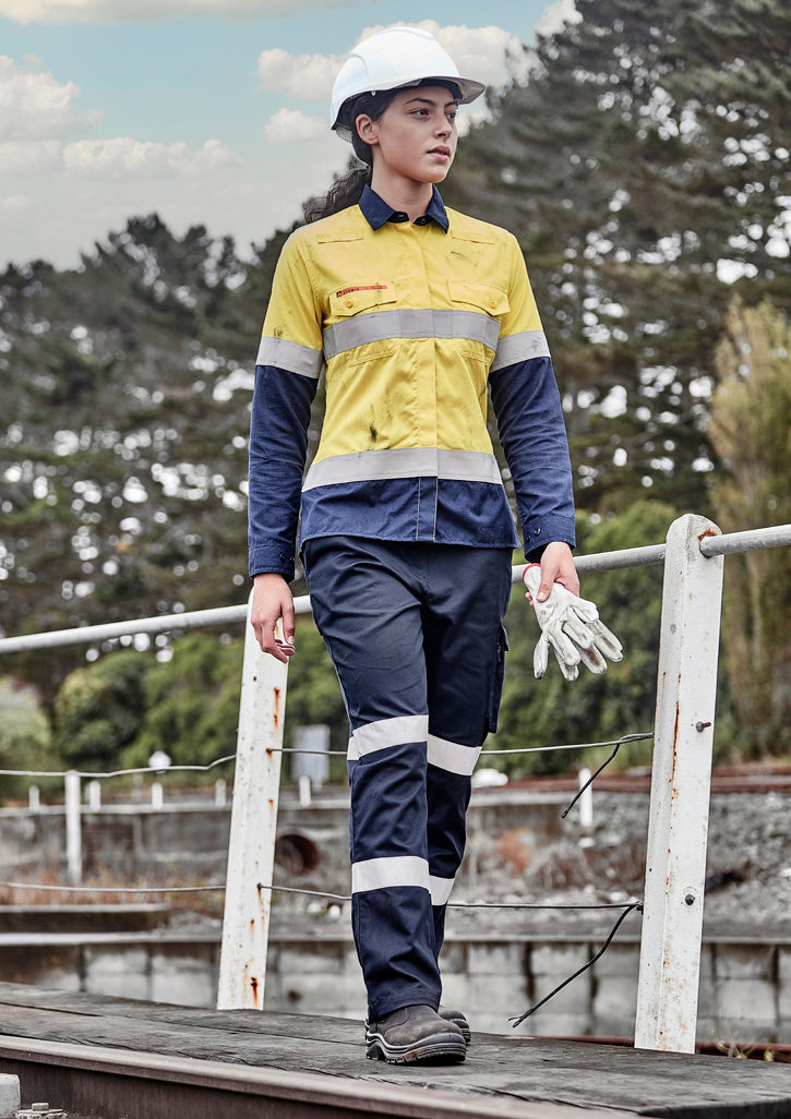 Womens Orange Flame Lightweight Ripstop Taped Shirt - Yellow/Navy - Model