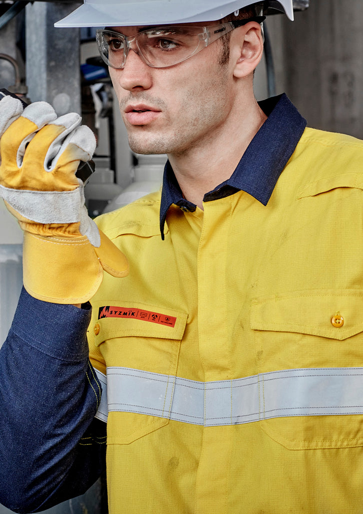 Mens Orange Flame Lightweight Ripstop Shirt - Hoop Taped - Yellow/Navy - Model