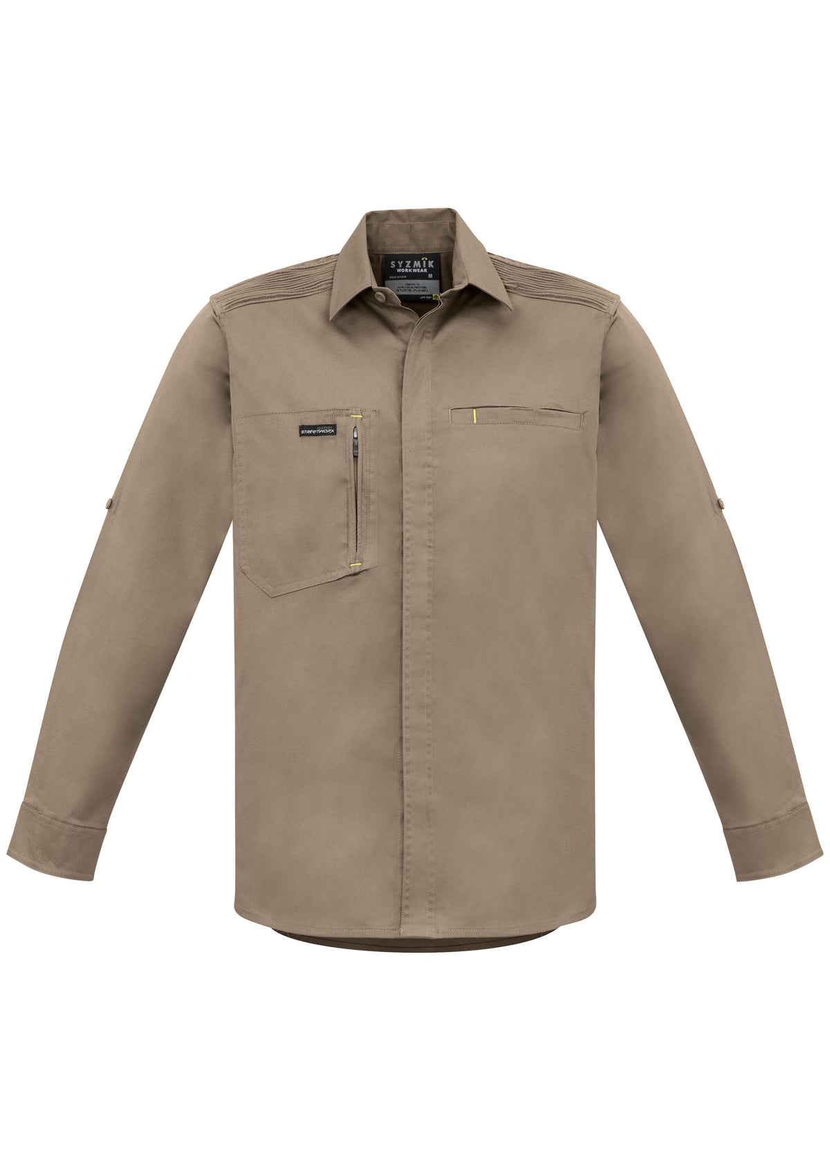 Mens Streetworx L/S Stretch Shirt - Khaki - Front