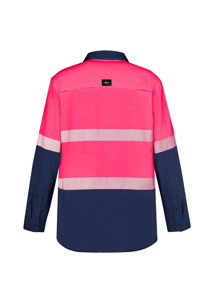 Mens Hi Vis Outdoor Segmented Tape Long Sleeve Shirt - Pink/Navy - Back