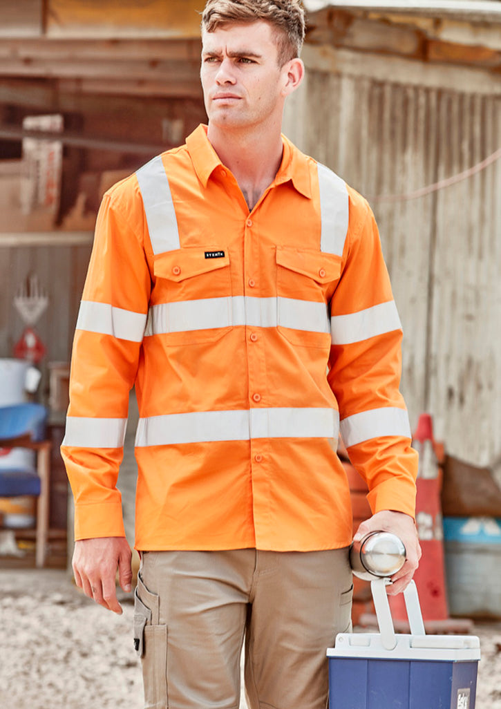 Mens Bio Motion VIC Rail Long Sleeve Shirt - Vic Rail Orange - Model
