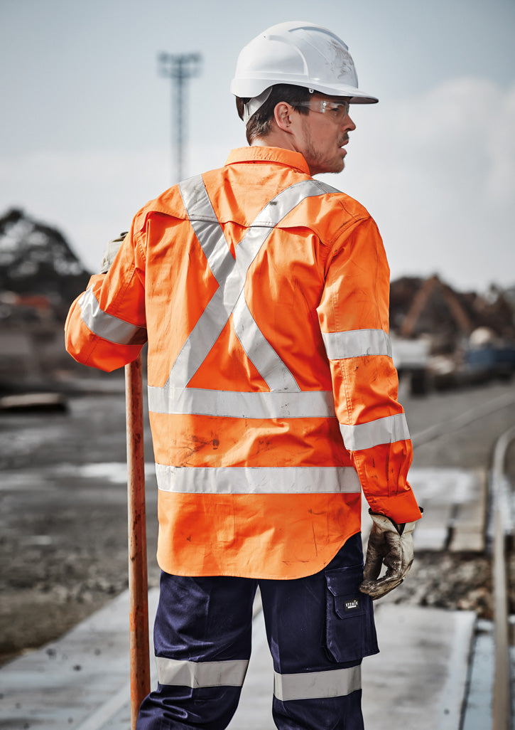 Mens Hi Vis X Back NSW Rail Taped Shirt - Orange - Model