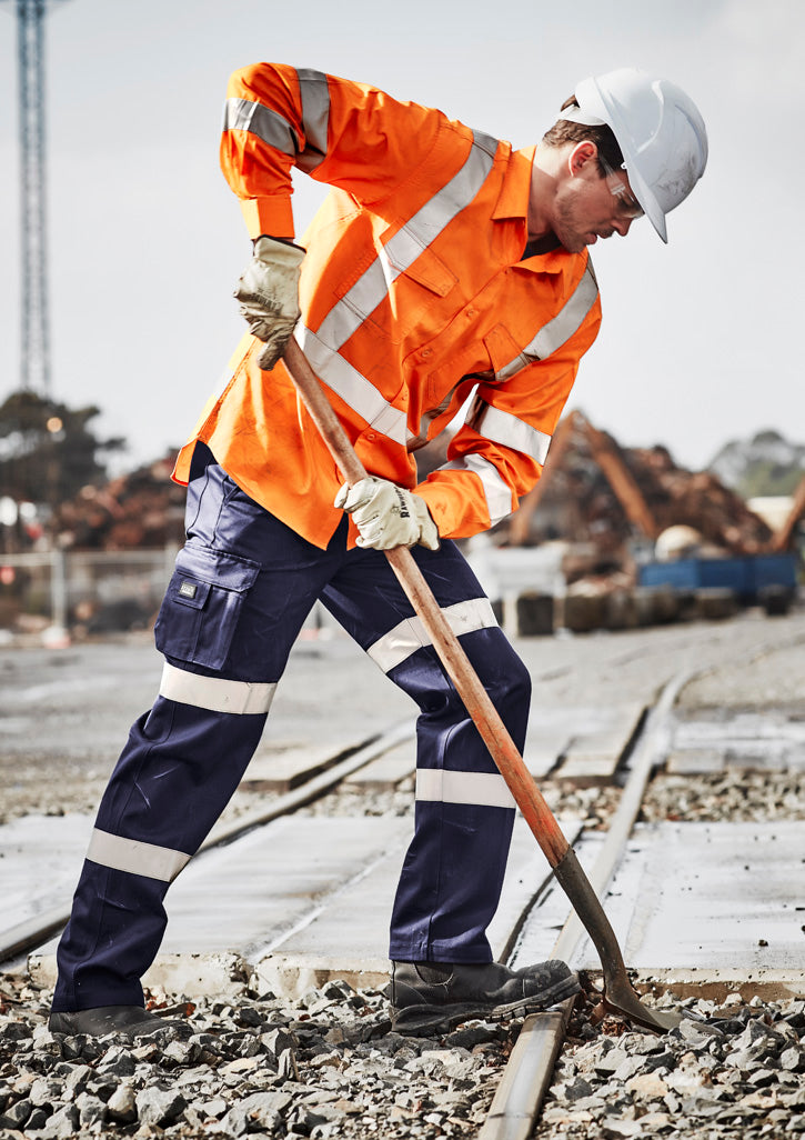 Mens Hi Vis X Back NSW Rail Taped Shirt - Orange - Model