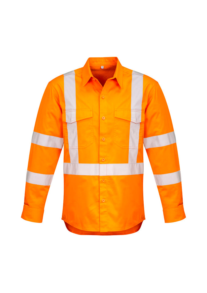Mens Hi Vis X Back NSW Rail Taped Shirt - Orange - Front
