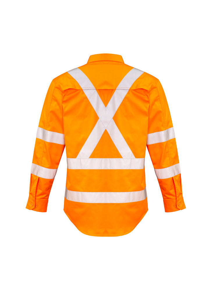 Mens Hi Vis X Back NSW Rail Taped Shirt - Orange - Back