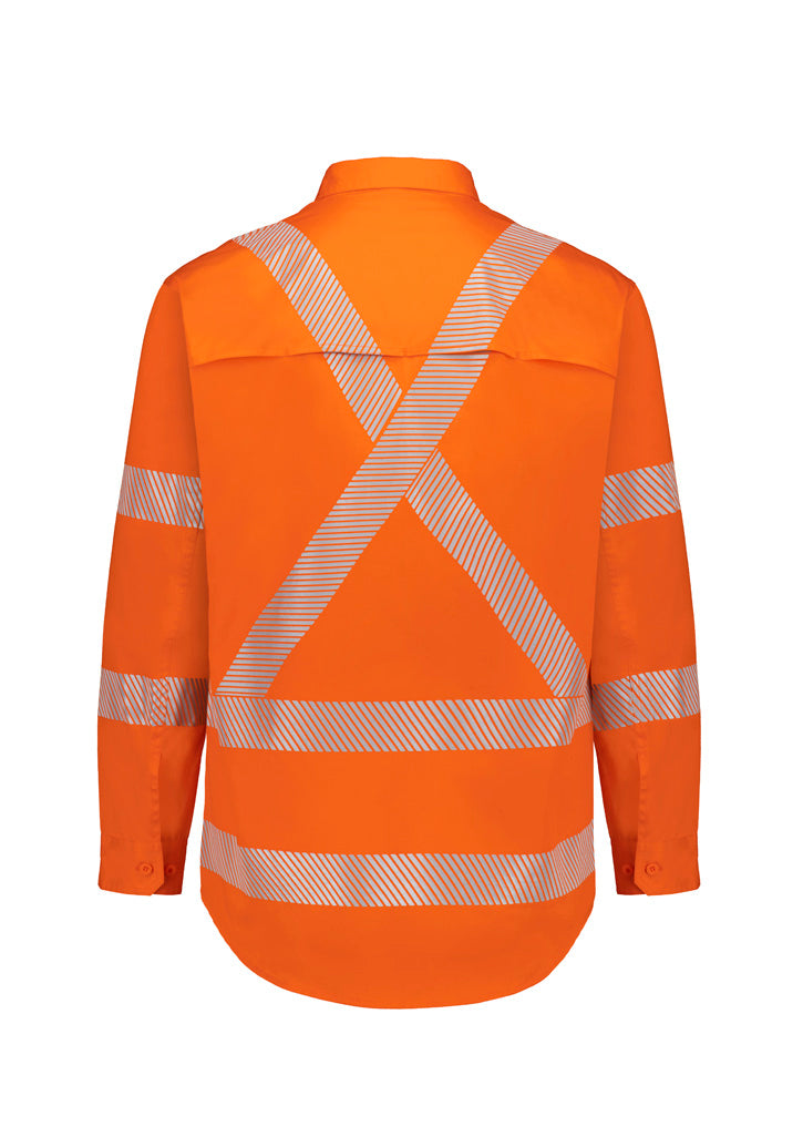Mens Hi Vis X Back NSW Rail Shirt - Segmented Tape - Orange - Back