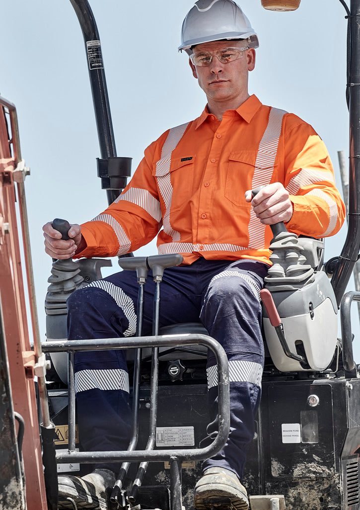 Mens Hi Vis X Back NSW Rail Shirt - Segmented Tape - Orange - Model
