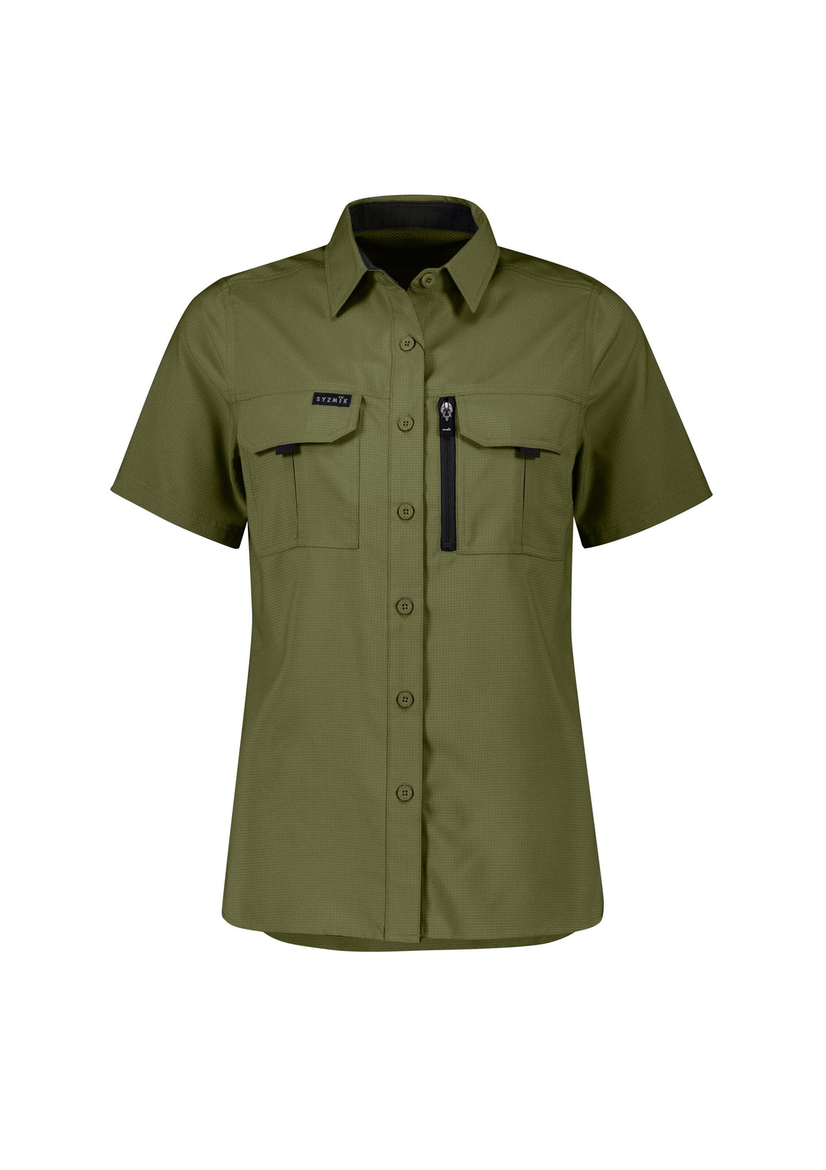 Womens Outdoor Short Sleeve Shirt - Army - Front