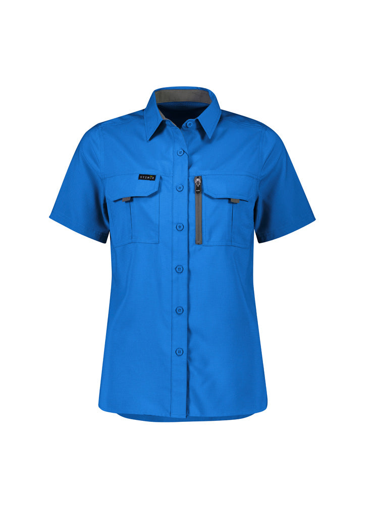 Womens Outdoor Short Sleeve Shirt - Cobalt - Front