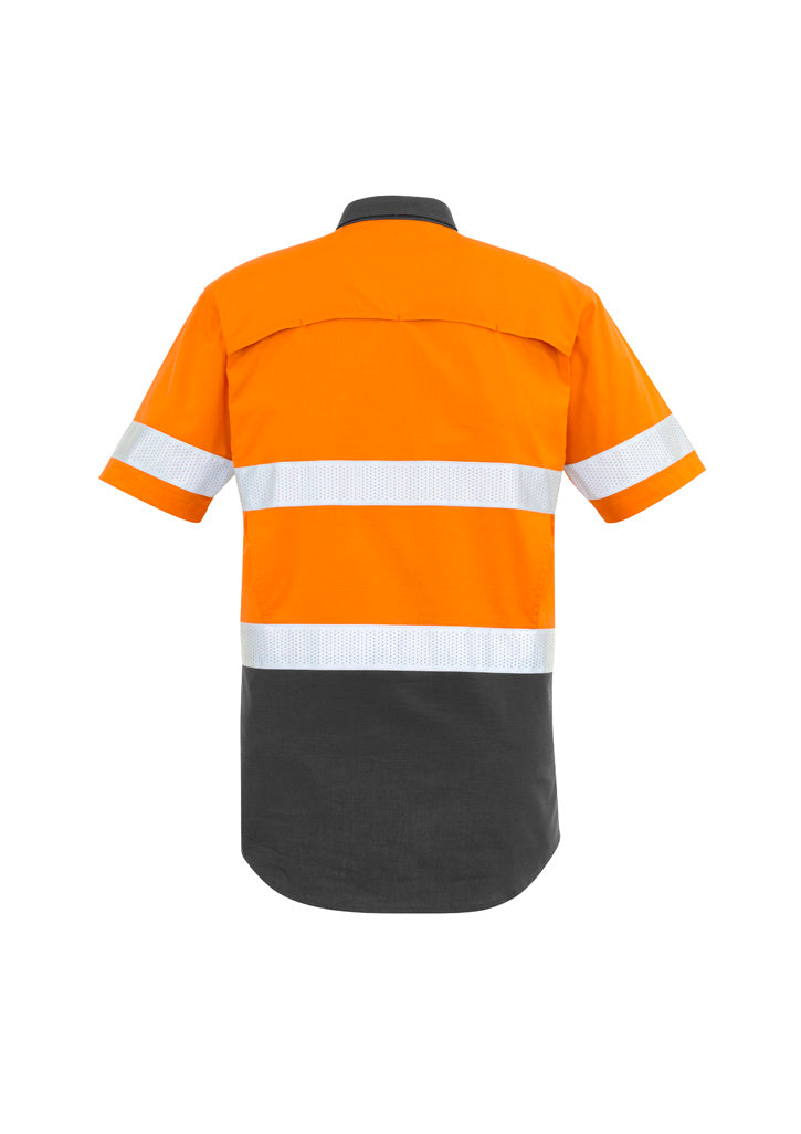 Mens Rugged Cooling Hi Vis Taped Short Sleeve Shirt - Orange/Charcoal - Back