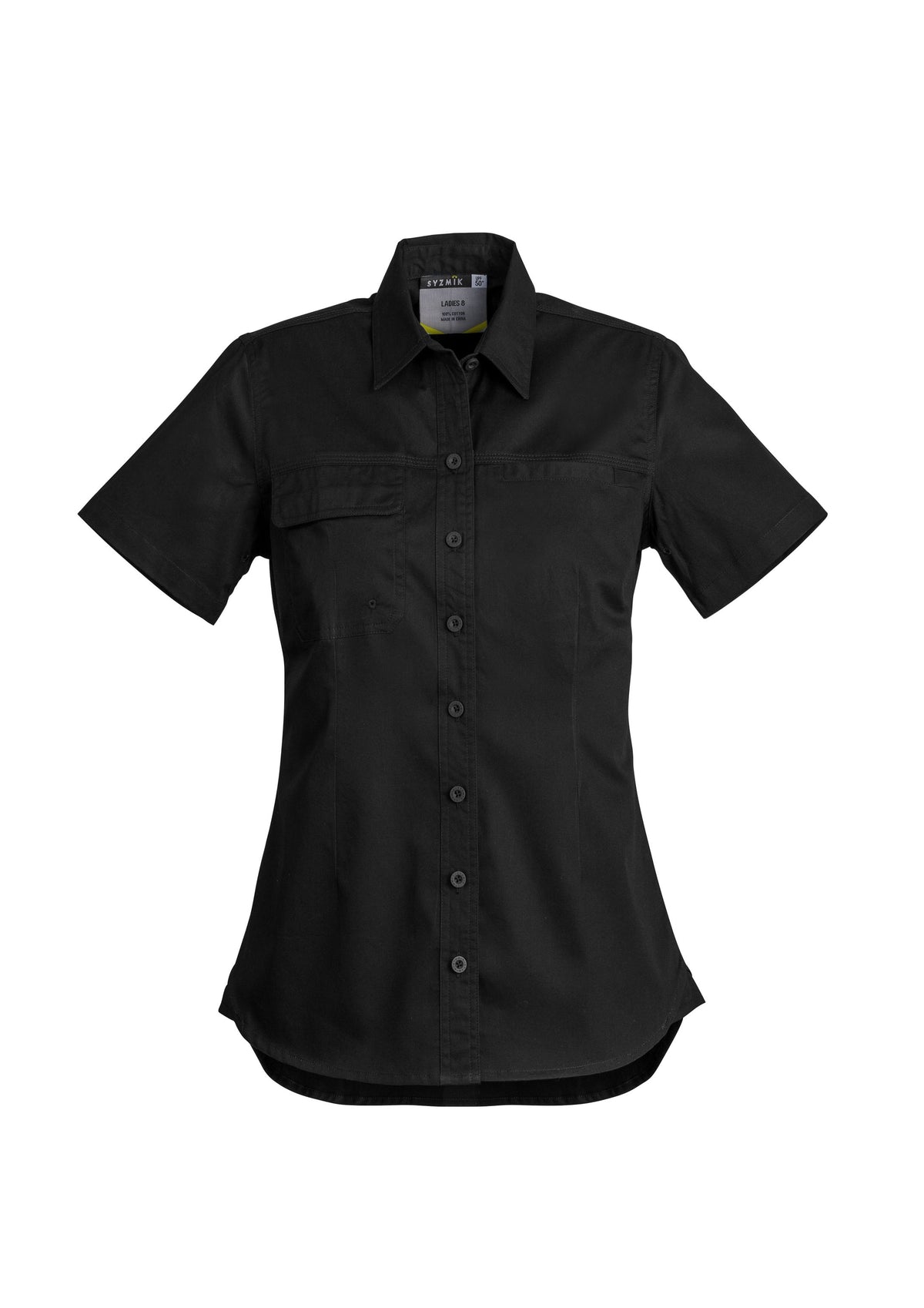 Womens Lightweight Tradie Short Sleeve Shirt - Black - Front