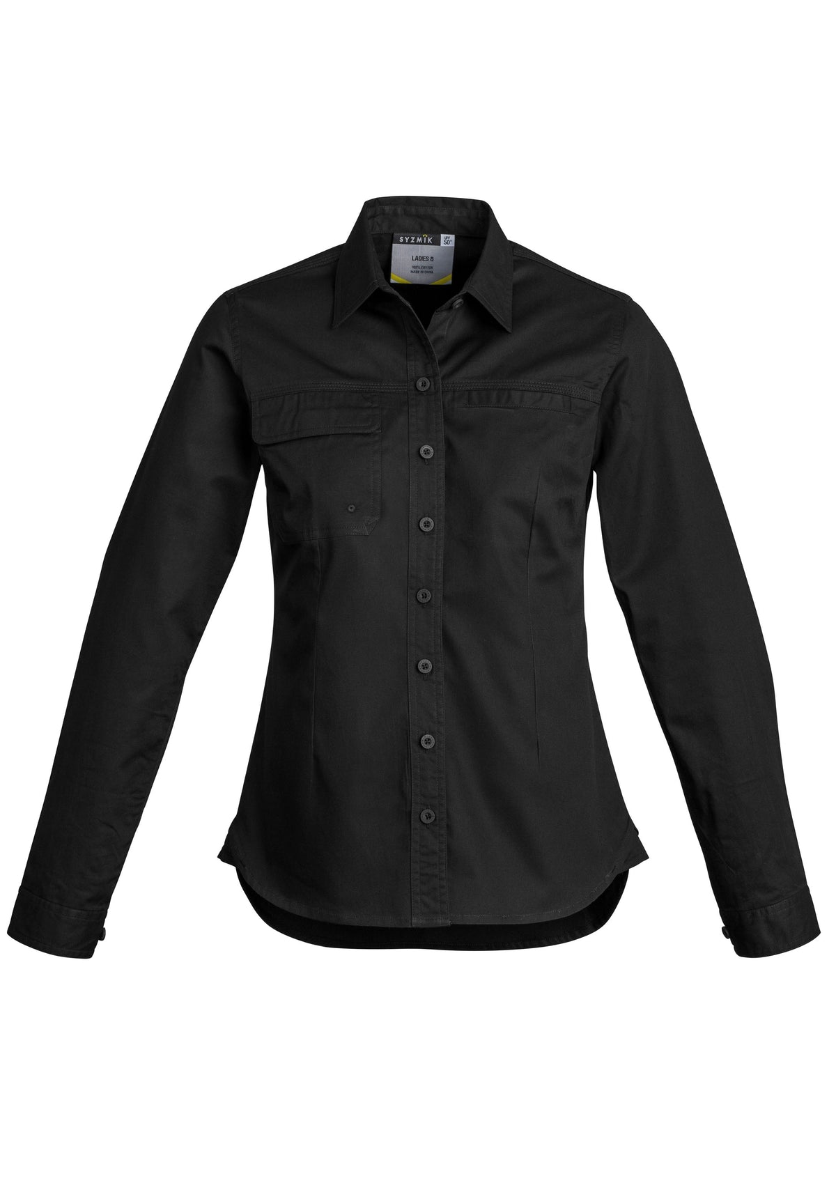 Womens Lightweight Tradie Long Sleeve Shirt - Black - Front