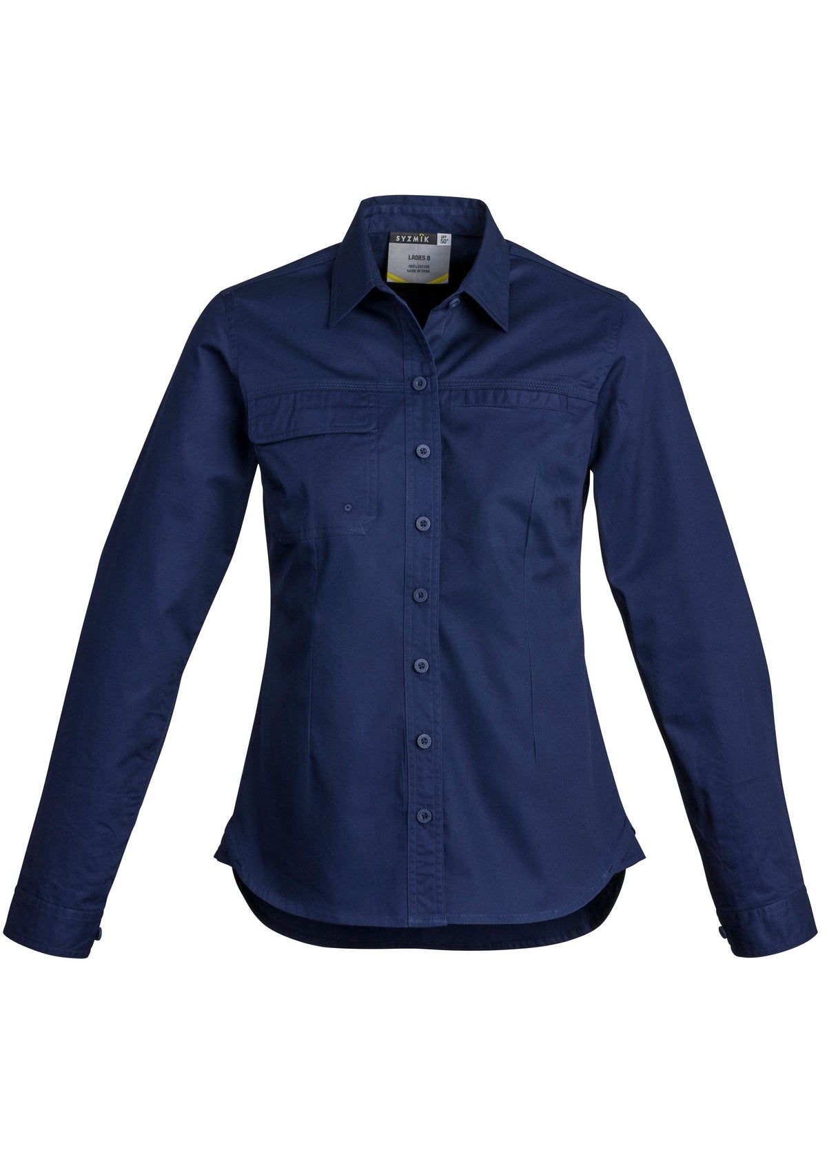 Womens Lightweight Tradie Long Sleeve Shirt - Blue - Front