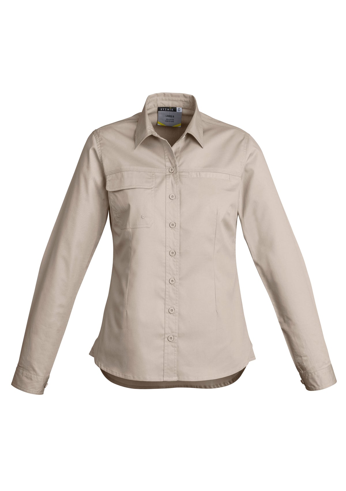 Womens Lightweight Tradie Long Sleeve Shirt - Sand - Front