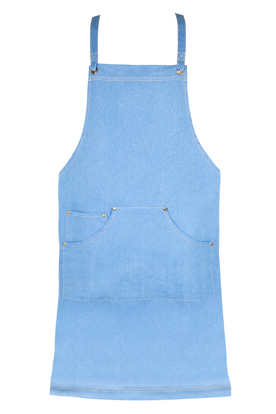 Full Body Cotton/Denim Apron - Light Blue - Front