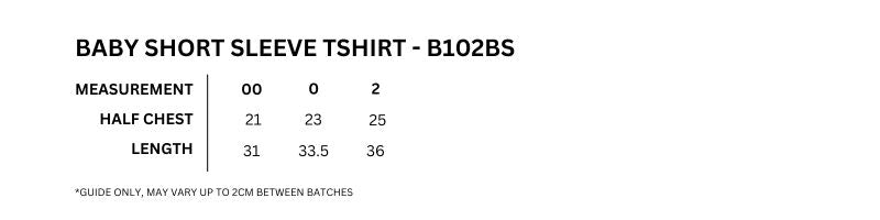 Baby Short Sleeve Tee - Size guide