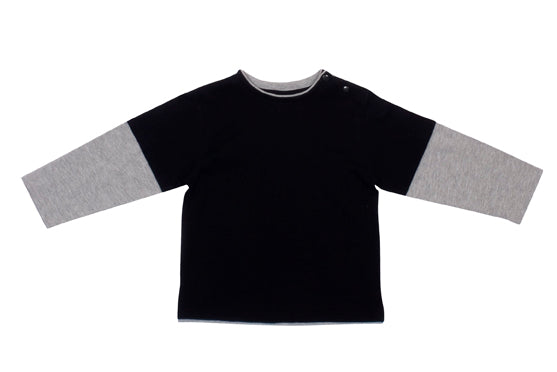 Kid's Double Sleeve T-shirt - Black/Grey Marl - Front