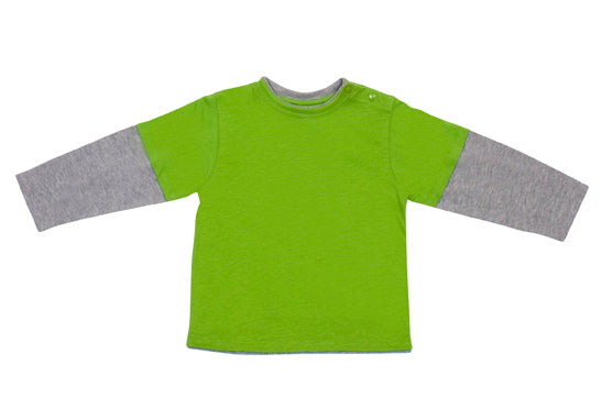 Kid's Double Sleeve T-shirt - Lime/Grey Marl - Front