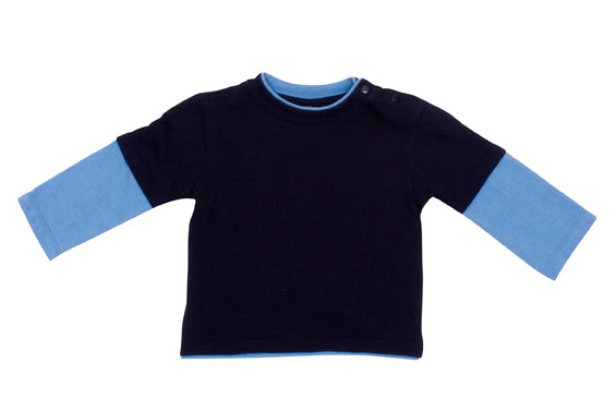 Kid's Double Sleeve T-shirt - Navy/Sky Blue - Front