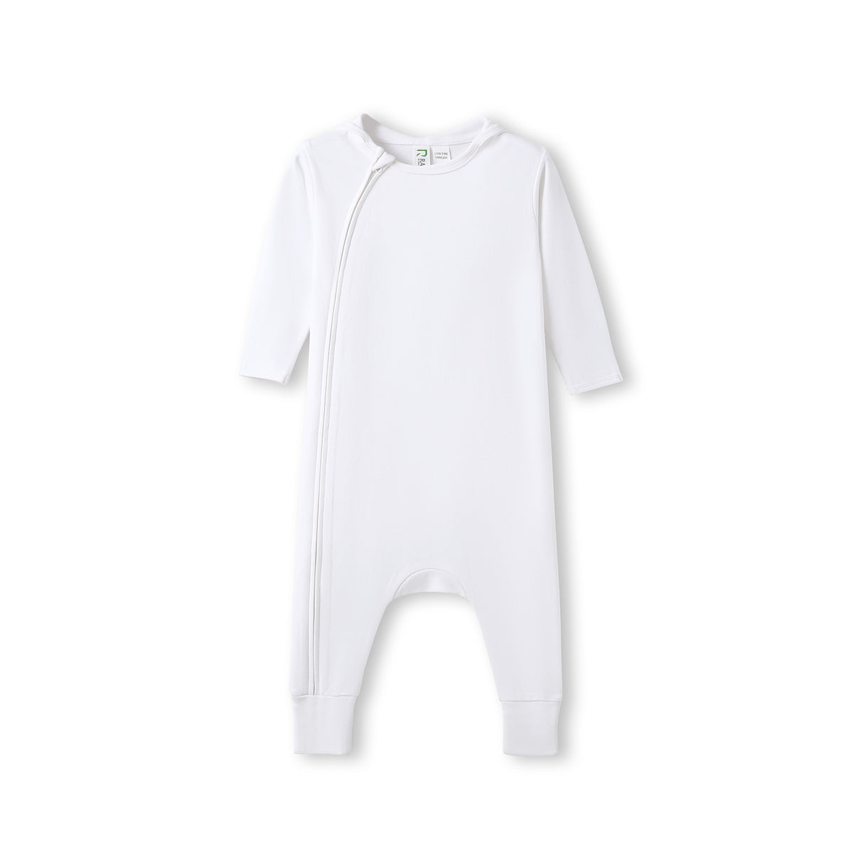 Hooded Organic Cotton Baby Suit - White - Front