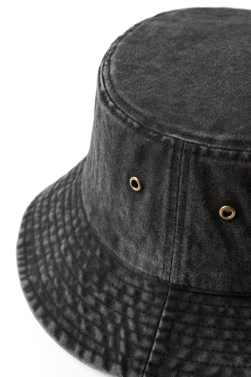 280gsm 100% cotton drill washed bucket hat - Black Faded - View