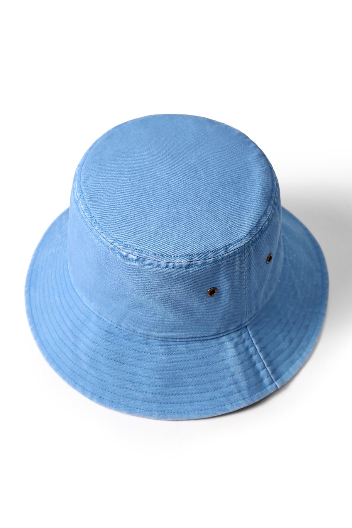 280gsm 100% cotton drill washed bucket hat - Sky Blue Faded - View