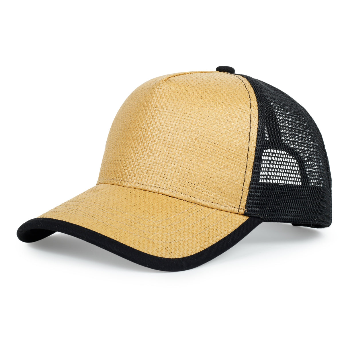 Straw Mesh Trucker Caps - Black/Oak - Front