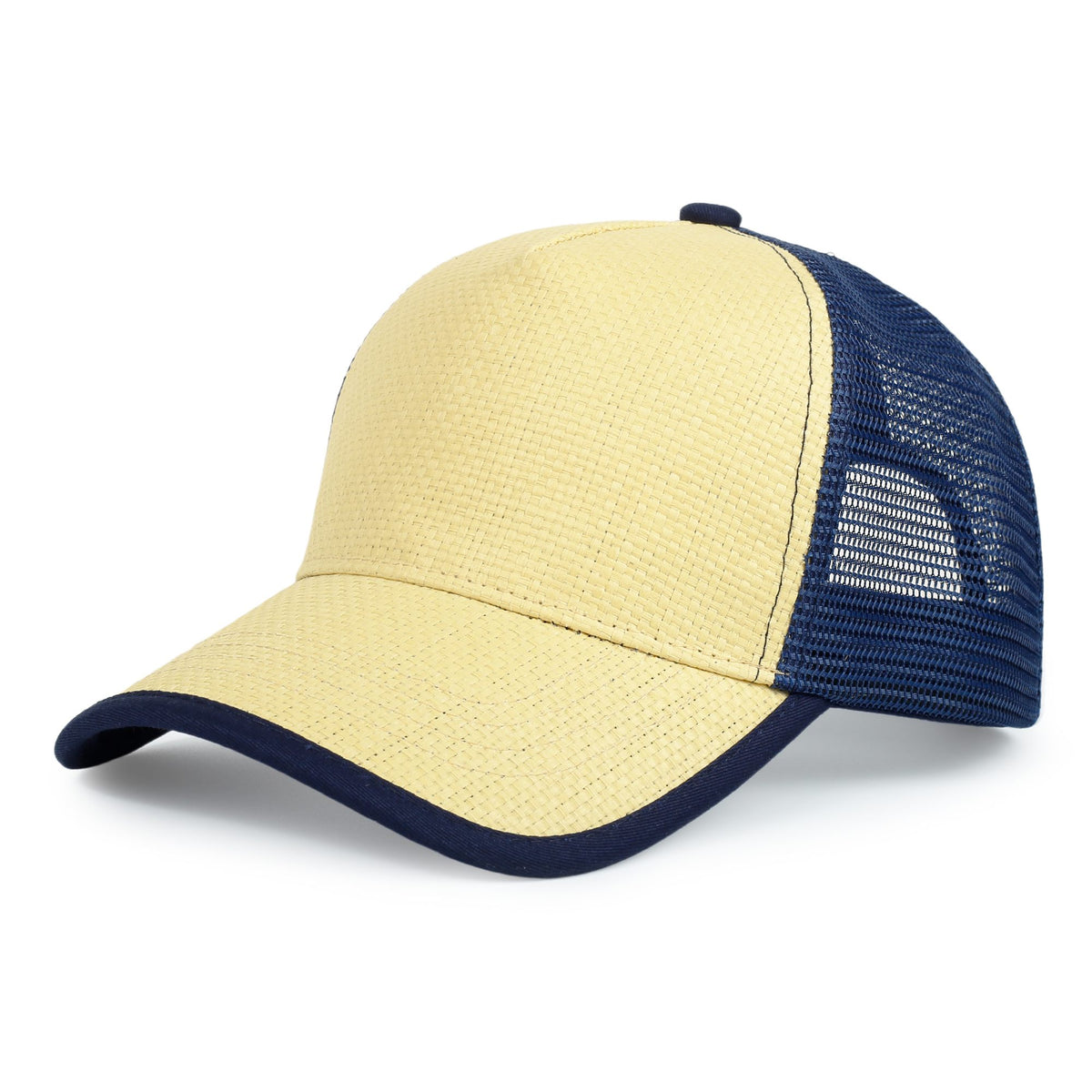 Straw Mesh Trucker Caps - Navy/Natural - Front