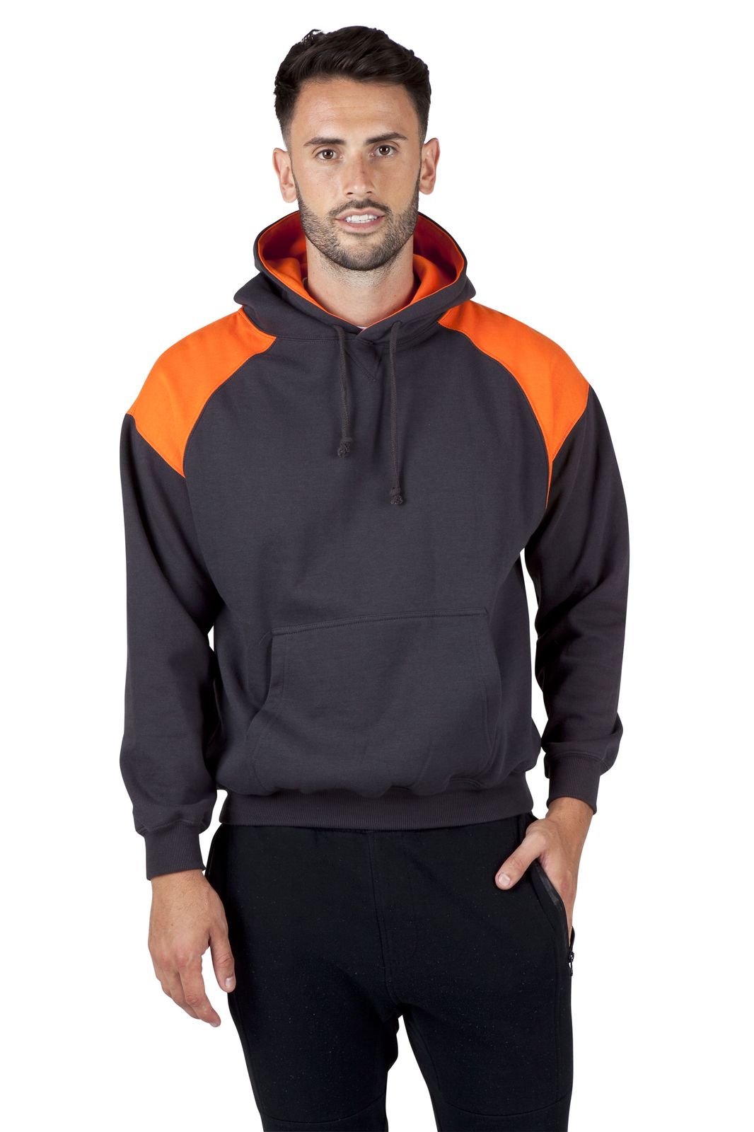 Mens Shoulder Contrast Panel Hoodie - view