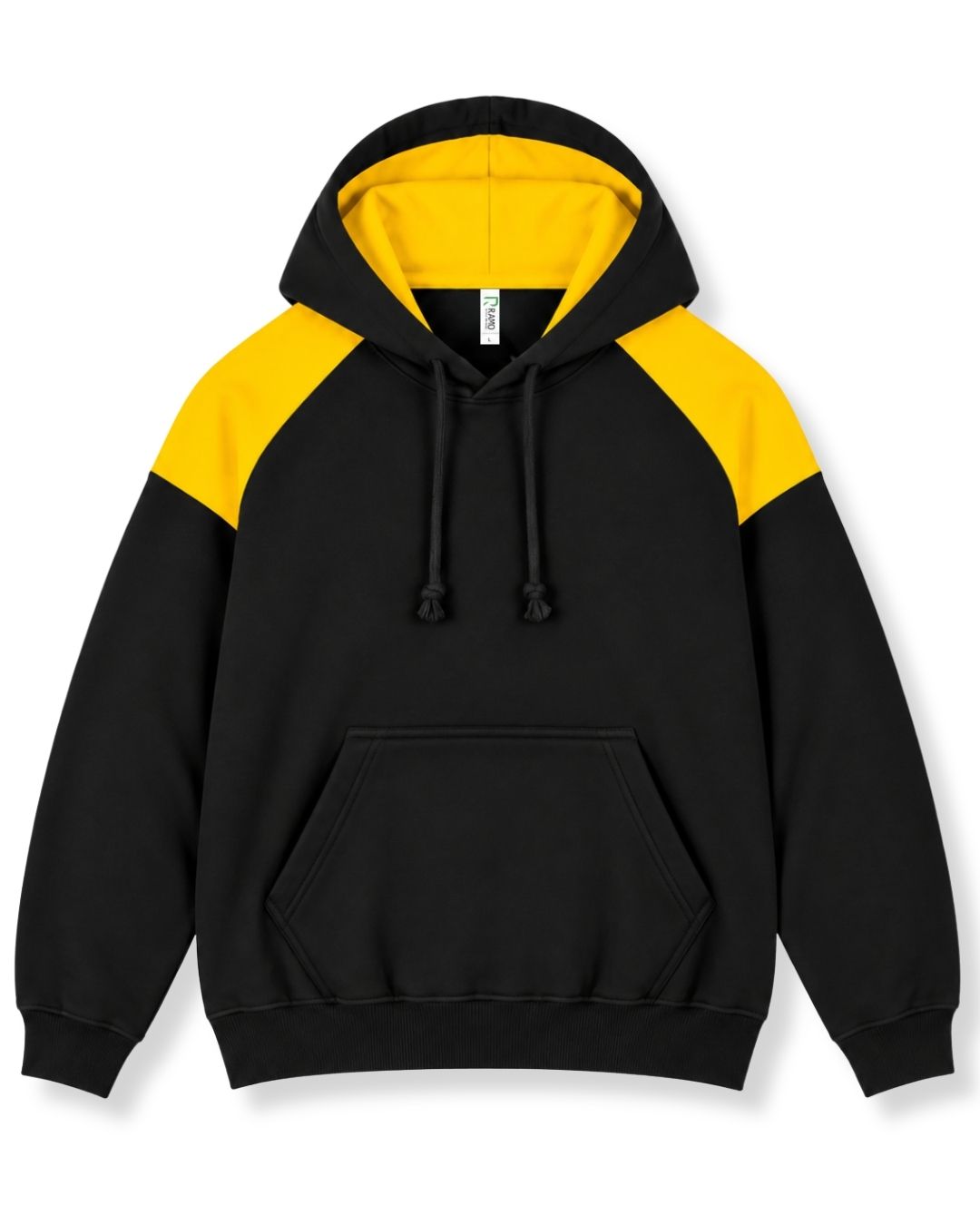 Mens Shoulder Contrast Panel Hoodie - Black/Gold - Front